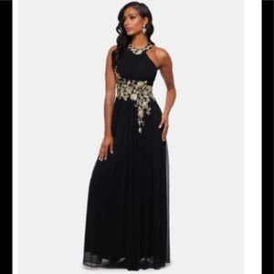 Betsy & Adam navy Maxi Dress with Gold Embellishment